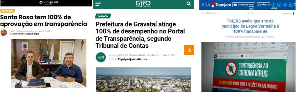 prints de portais com notícias sobre avaliacao de portal da transparencia TCE-RS