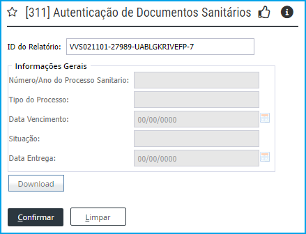 Tela autenticação de documentos do software IPM Vigilância Sanitária